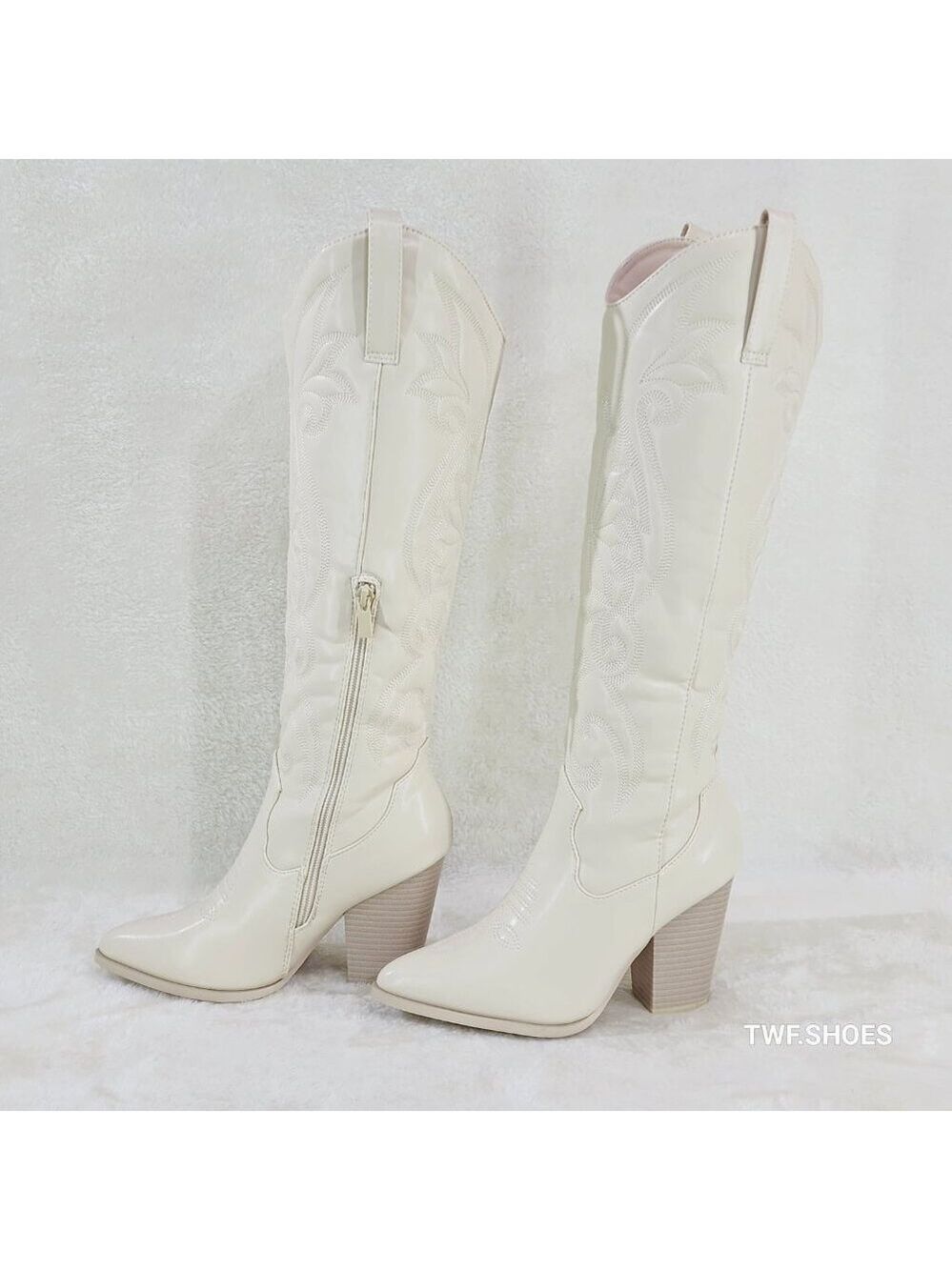Ride On Bone Cream Country Western Cowgirl Knee Boots